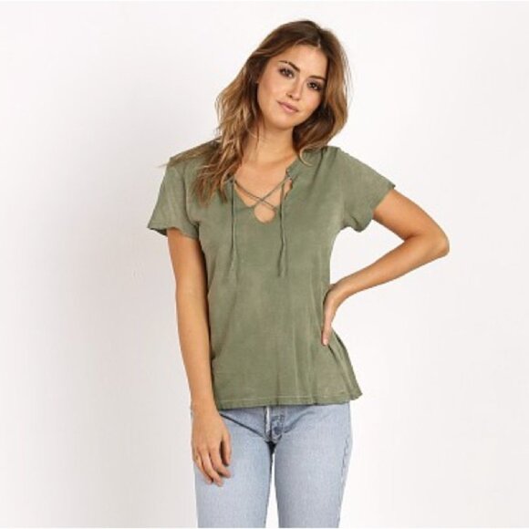 Revolve LNA Raw Tie Tee T-Shirt Short Sleeve Front tie V-neck Relaxed fit White - Picture 4 of 12